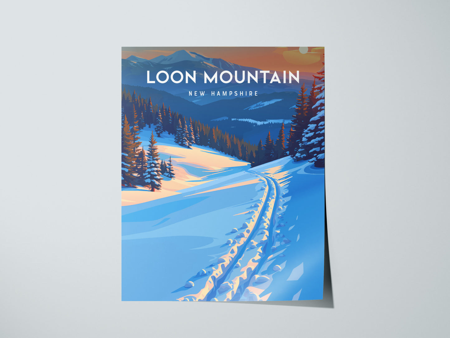 Loon Mountain, New Hampshire Poster | Alpine Ski Lodge Destination Print Wall Art — giclée print detail on matte paper
