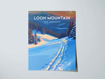 Loon Mountain, New Hampshire Poster | Alpine Ski Lodge Destination Print Wall Art — giclée print detail on matte paper