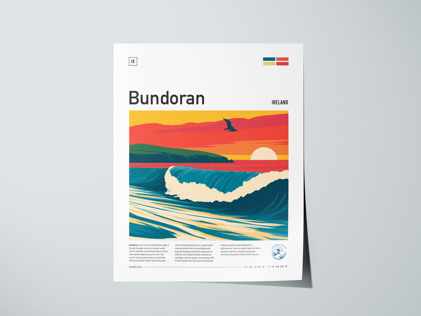 Bundoran, Ireland Poster | Wild Atlantic Surf Village Wall Art — giclée print detail on matte paper