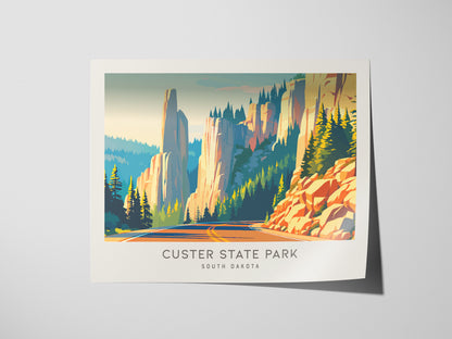 Custer State Park Landscape Matte Border Poster | South Dakota Needles Highway Destination Print — giclée print detail on mat