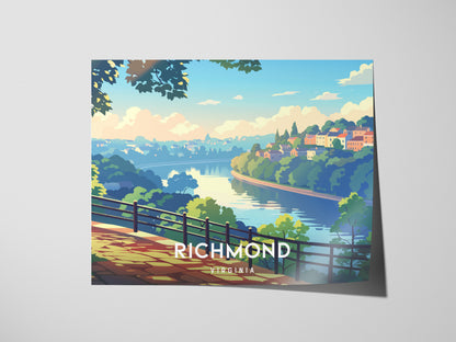 Richmond, Virginia Landscape Poster | Southern Capital Charm Vacation Wall Art — giclée print detail on matte paper