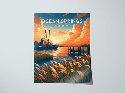 Ocean Springs, Mississippi Poster | Coastal Beach Decor Travel Gift Wall Art — giclée print detail on matte paper
