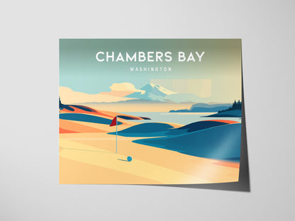 Chambers Bay, Washington Landscape Poster | Golf Wall Art & Framed or Unframed Wall Art — giclée print detail on matte paper