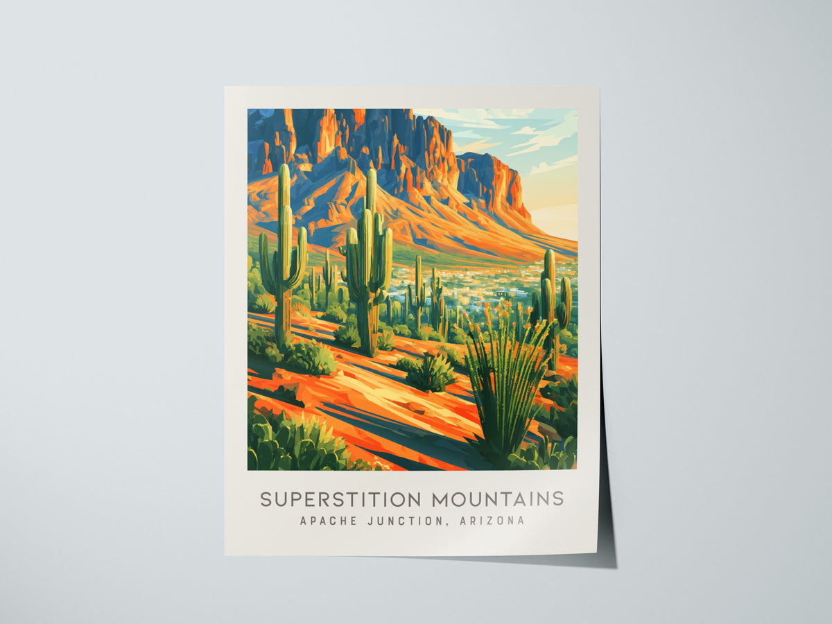 Superstition Mountains Matte Border Poster | Apache Junction, Arizona Travel Wall Art — giclée print detail on matte paper
