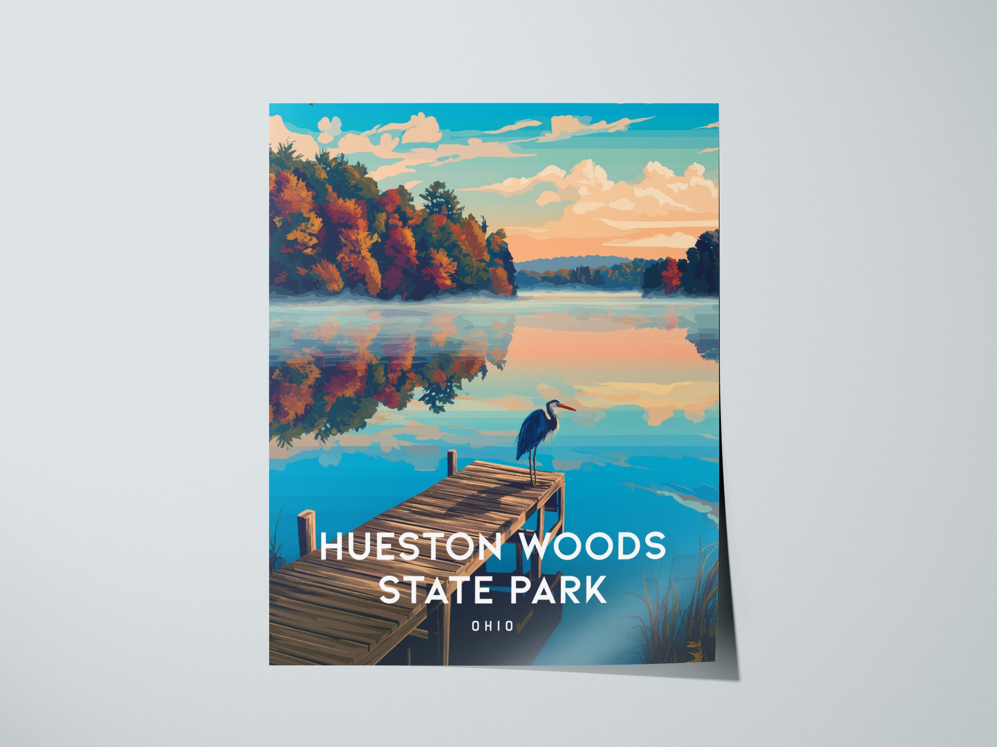 Hueston Woods State Park, Ohio Poster | Forest Lake Wilderness Retreat Wall Art — giclée print detail on matte paper