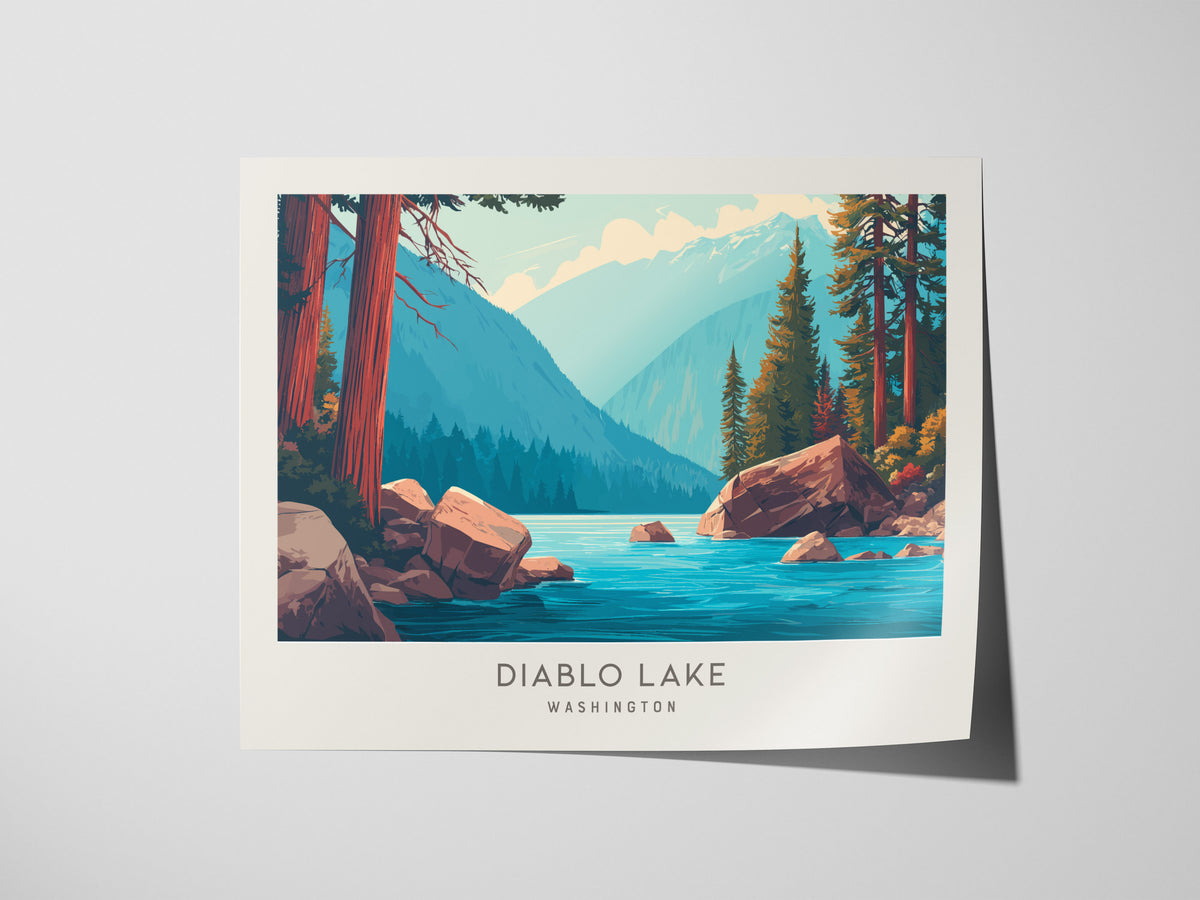 Diablo Lake Landscape Matte Border Poster | Washington Framed or Unframed Travel Gift — giclée print detail on matte paper