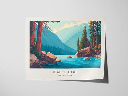 Diablo Lake Landscape Matte Border Poster | Washington Framed or Unframed Travel Gift — giclée print detail on matte paper