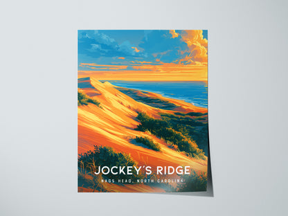 Jockey's Ridge, Nags Head, North Carolina Poster | Sand Dunes & Sunset Travel Wall Art — giclée print detail on matte paper