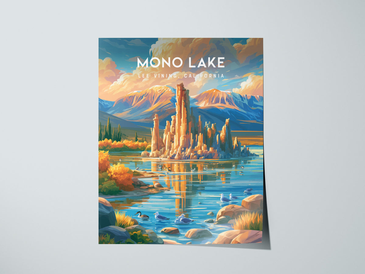 Mono Lake, Lee Vining, California Poster | Tufa Towers & Desert Lake Destination Print — giclée print detail on matte paper
