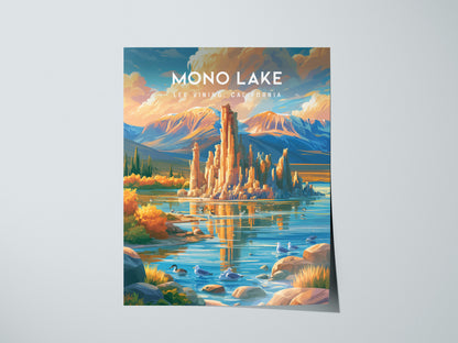 Mono Lake, Lee Vining, California Poster | Tufa Towers & Desert Lake Destination Print — giclée print detail on matte paper