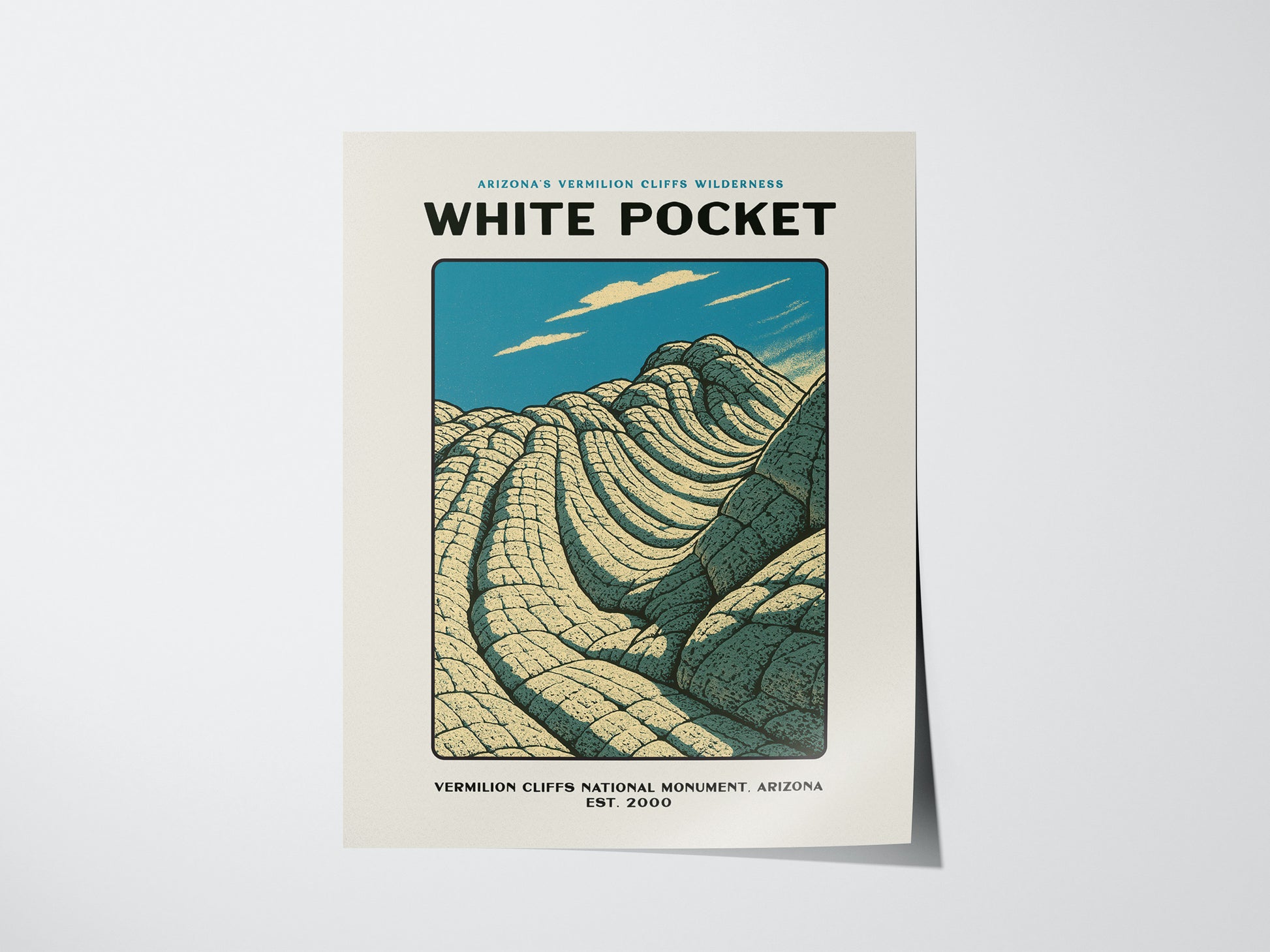 White Pocket Arizona Poster | Vermilion Cliffs Vintage Travel Wall Art
