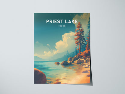 Priest Lake, Idaho Poster | Mountain Lake Retreat Framed or Unframed Wall Art — giclée print detail on matte paper