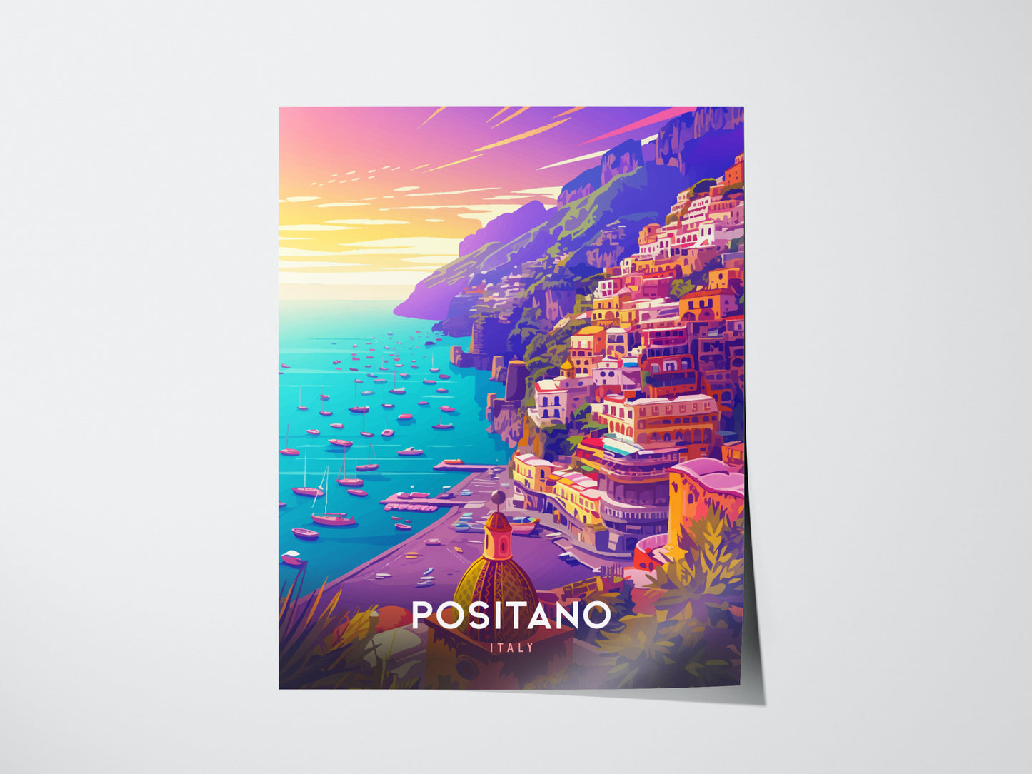 Positano Poster | Amalfi Coast Italy Art | Vintage Travel Print