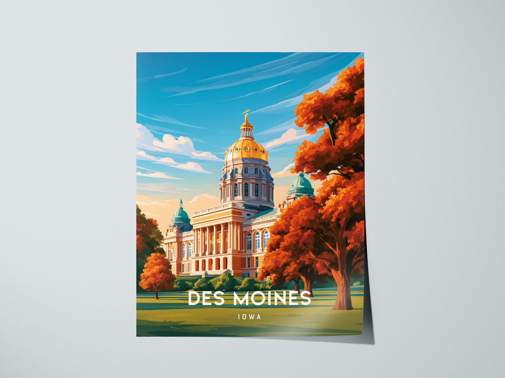 Des Moines, Iowa Poster | Golden Dome & Skyline Destination Print Wall Art — giclée print detail on matte paper