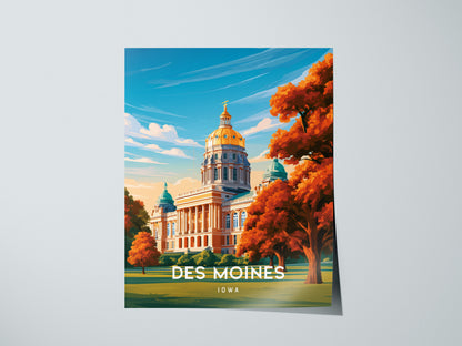 Des Moines, Iowa Poster | Golden Dome & Skyline Destination Print Wall Art — giclée print detail on matte paper