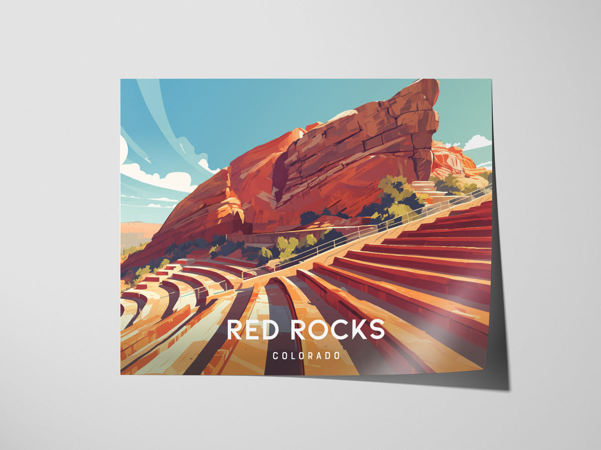 Red Rocks Amphitheatre Landscape, Colorado Poster | Iconic Mountain Venue Destination Print Wall Art — giclée print detail on
