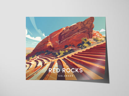 Red Rocks Amphitheatre Landscape, Colorado Poster | Iconic Mountain Venue Destination Print Wall Art — giclée print detail on