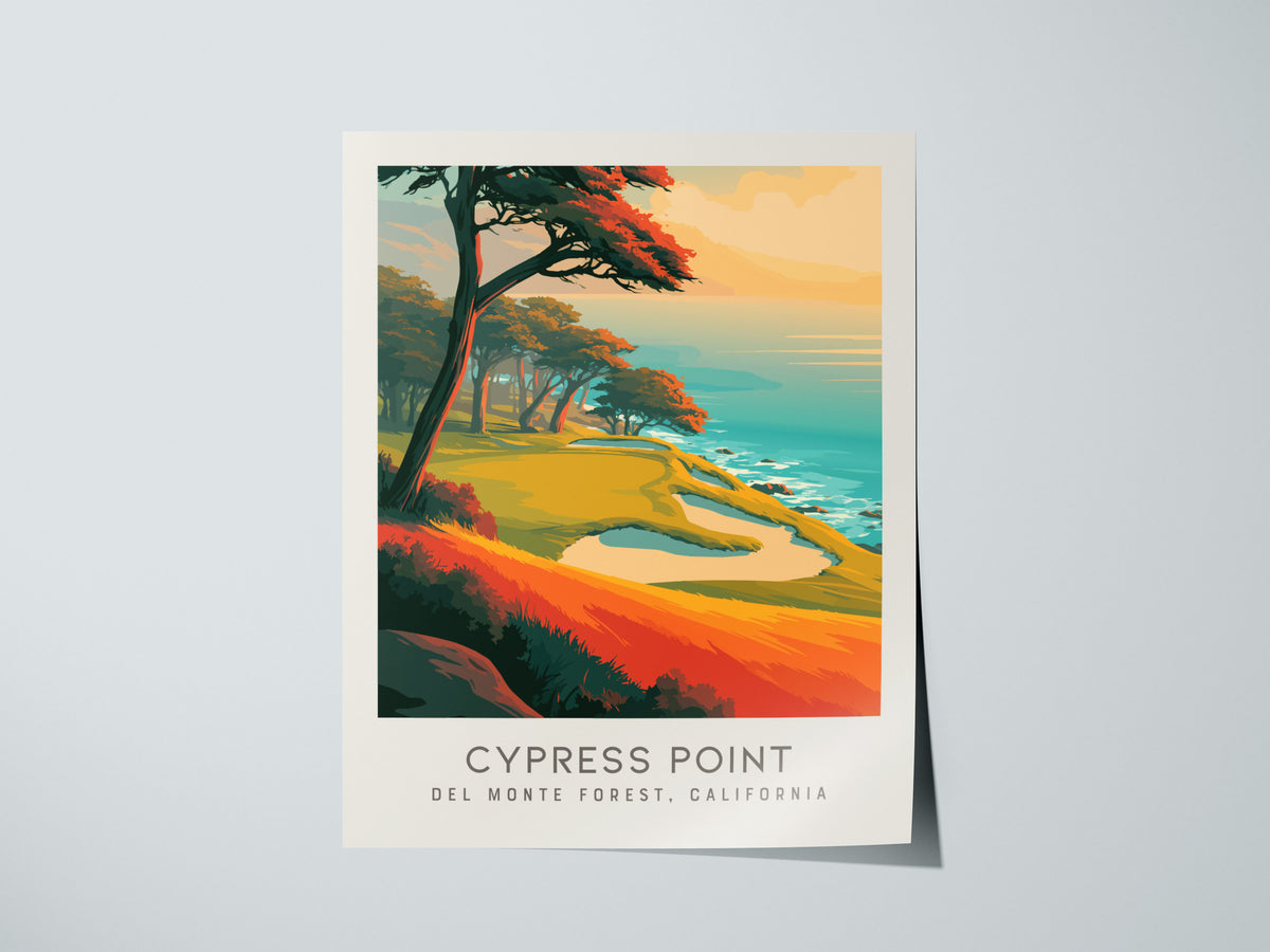 Cypress Point Matte Border Poster | Del Monte Forest, California Golfer Gift Framed or Unframed — giclée print detail on matt