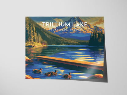 Trillium Lake Landscape Poster | Mount Hood, Oregon Framed or Unframed Vacation Wall Art — giclée print detail on matte paper