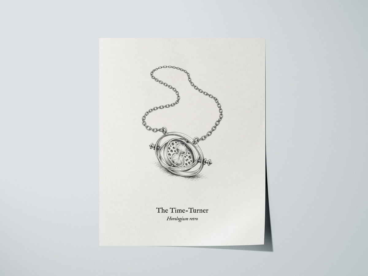The Time-Turner Poster | Horologium Retro Pen and Ink Print | Vintage Scientific Illustration Wall Art — giclée print detail
