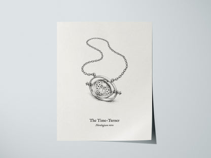 The Time-Turner Poster | Horologium Retro Pen and Ink Print | Vintage Scientific Illustration Wall Art — giclée print detail