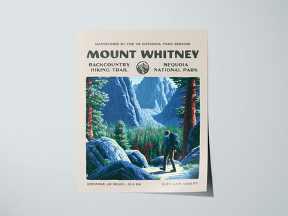 Mount Whitney, Sequoia National Park Poster | Hiker Gift | Backcountry Trail Wall Art — giclée print detail on matte paper