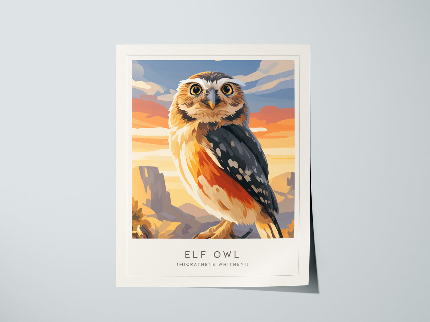 Elf Owl Poster | Desert Night Tiny Owl Wall Art — giclée print detail on matte paper