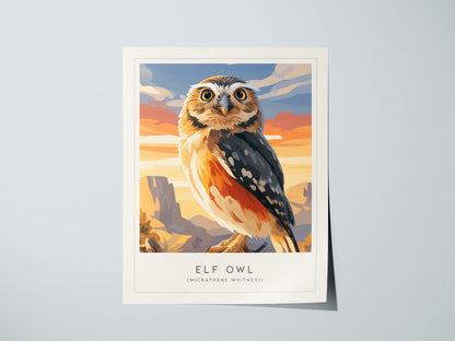 Elf Owl Poster | Desert Night Tiny Owl Wall Art — giclée print detail on matte paper