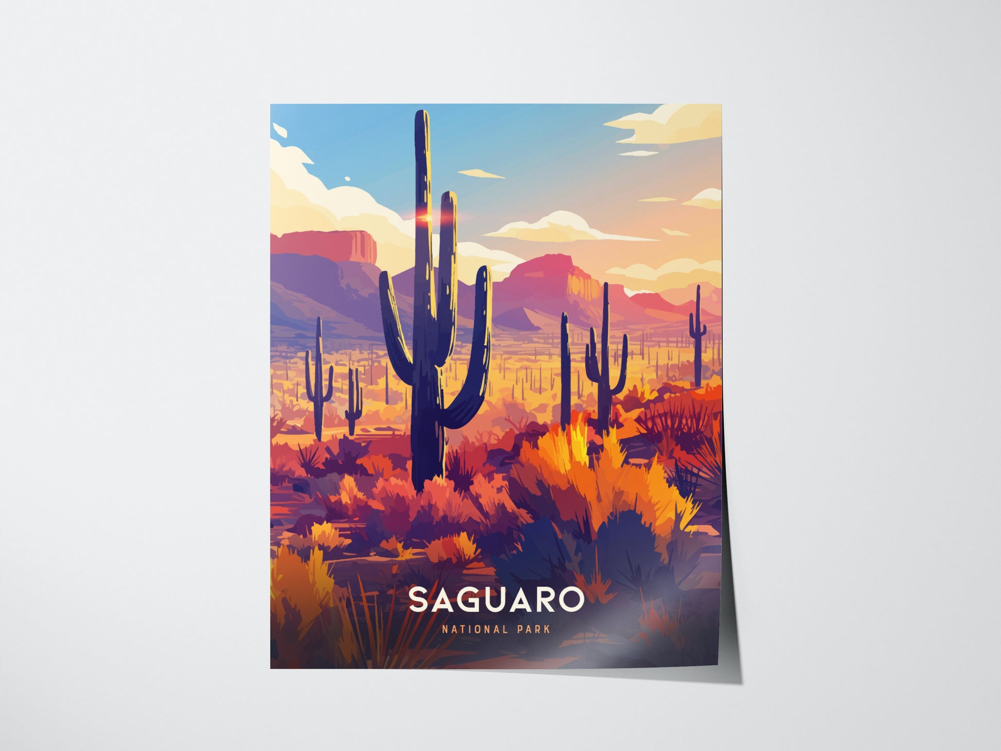 Saguaro National Park Poster | Arizona Desert Art | Sonoran Cacti Landscape