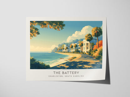 The Battery Landscape Matte Border Poster | Charleston, South Carolina Travel Wall Art — giclée print detail on matte paper