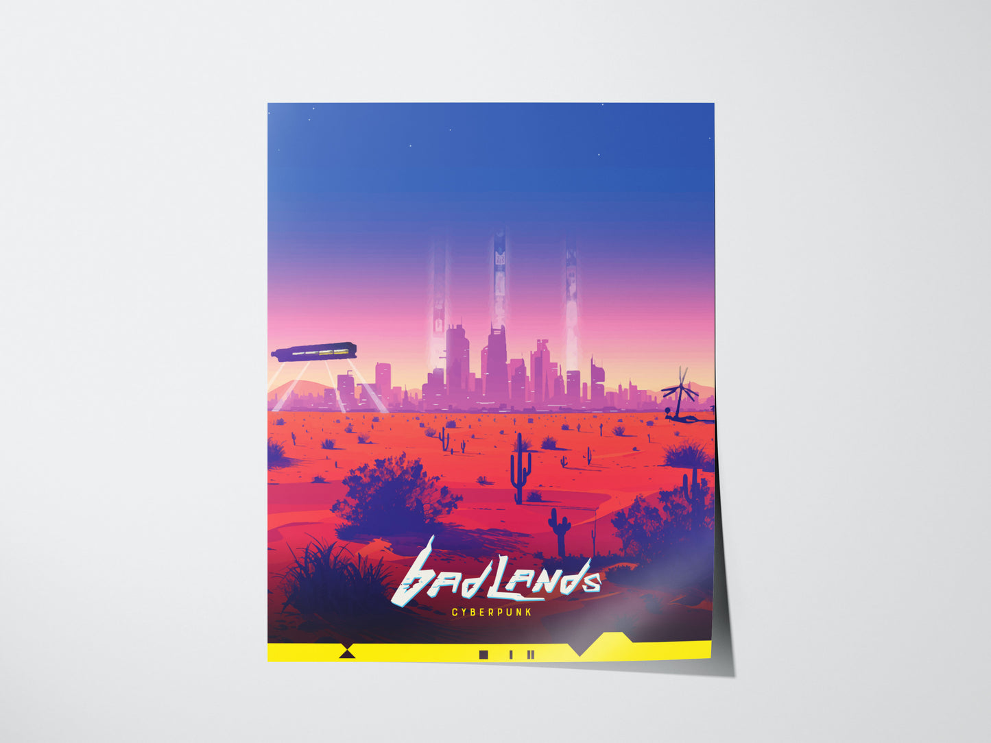 Badlands Cyberpunk Poster | Desert Landscape Gamer Wall Art | Framed or Unframed