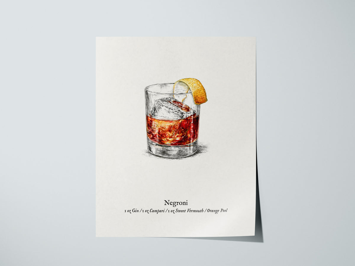 Negroni Poster | Vintage Cocktail Scientific Illustration Wall Art — giclée print detail on matte paper