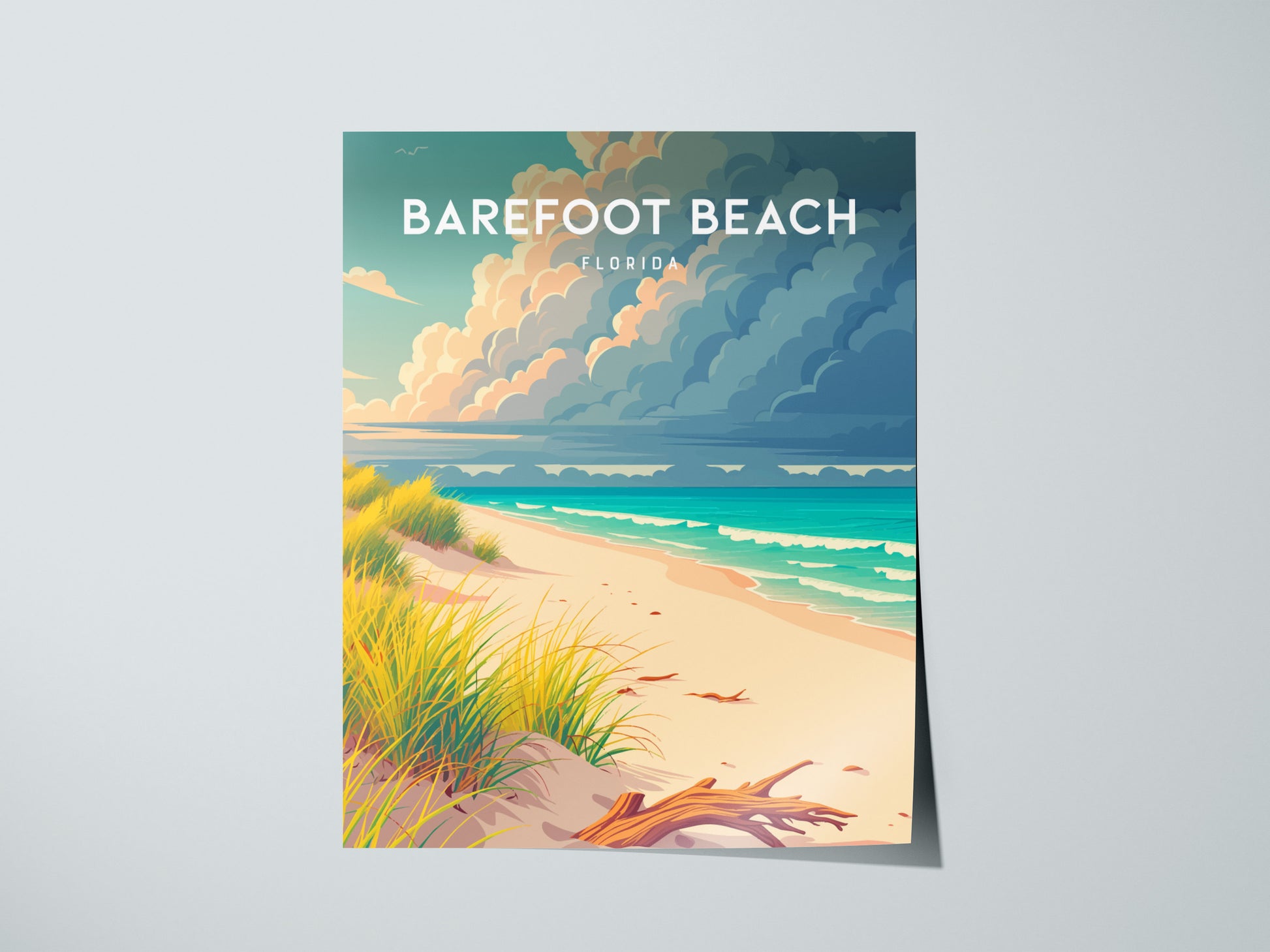 Barefoot Beach, Florida Poster | Sun-Drenched Gulf Coast Art Wall Art — giclée print detail on matte paper