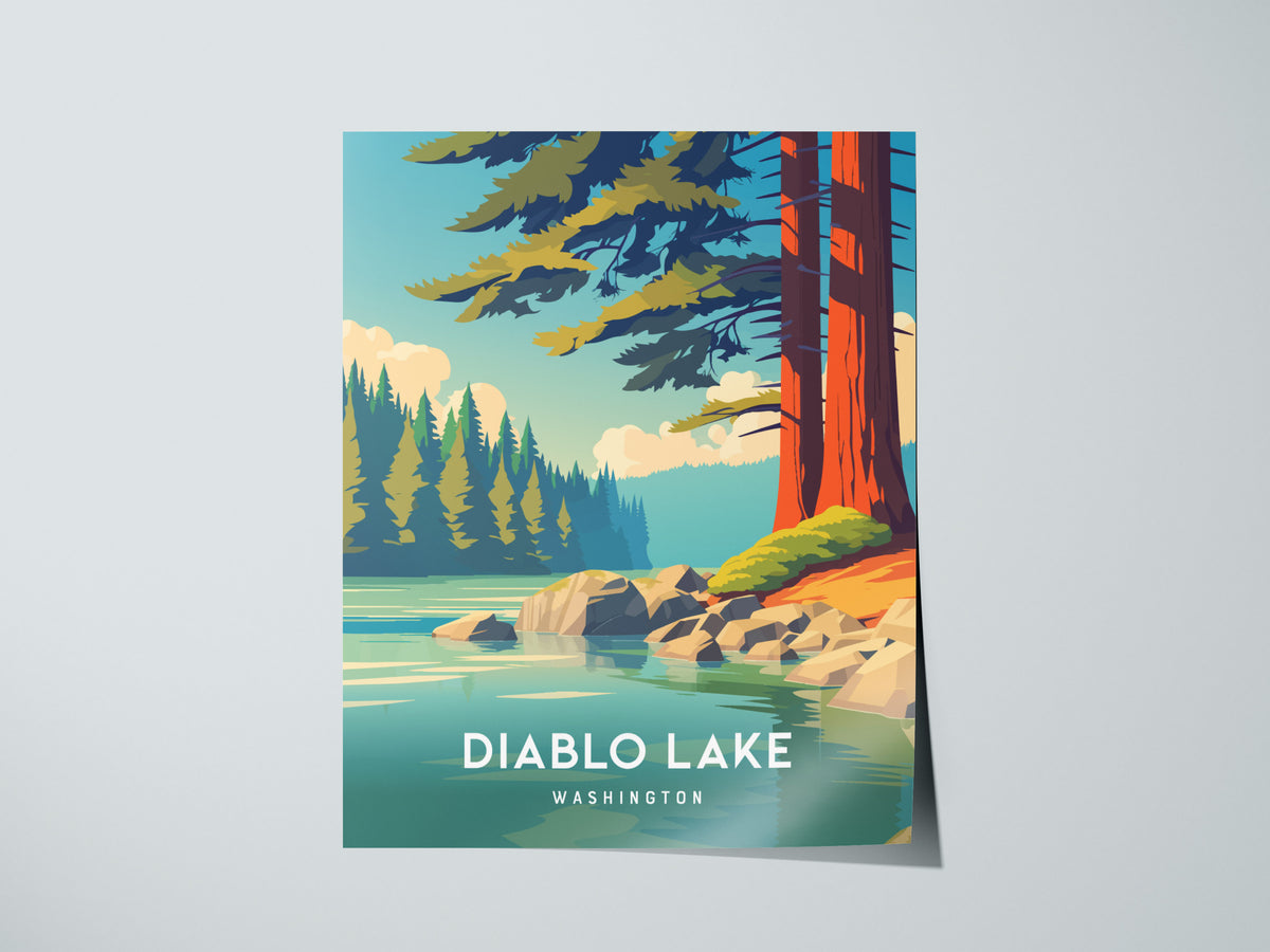 Diablo Lake, Washington Poster | Alpine Wilderness Destination Print Wall Art — giclée print detail on matte paper