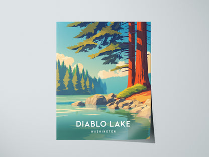 Diablo Lake, Washington Poster | Alpine Wilderness Destination Print Wall Art — giclée print detail on matte paper