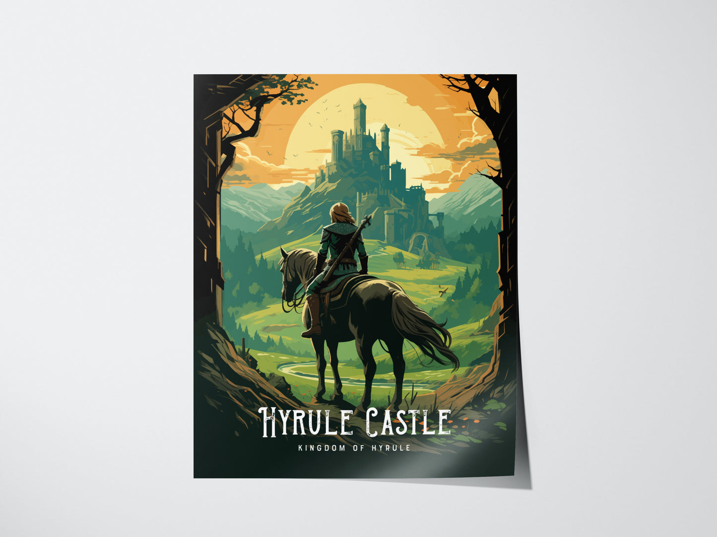 Hyrule Castle poster featuring a stylized fantasy illustration of the royal castle in Hyrule