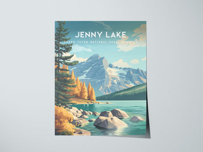 Jenny Lake, Grand Teton National Park, Wyoming Poster | Mountain Reflection Destination Print Wall Art — giclée print detail
