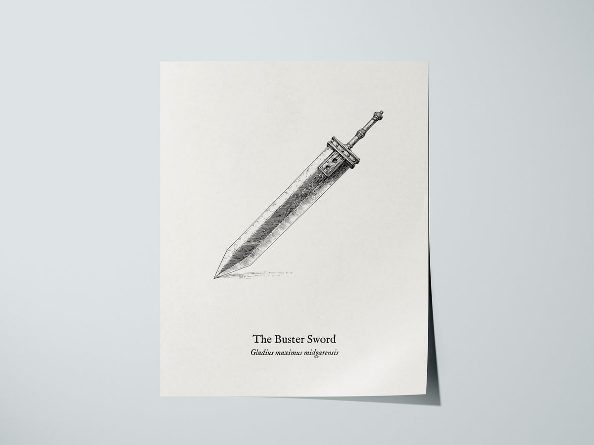 The Buster Sword Poster | Gladius Maximus Midgarensis Pen and Ink Print Scientific Illustration Wall Art — giclée print detai