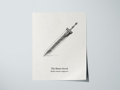 The Buster Sword Poster | Gladius Maximus Midgarensis Pen and Ink Print Scientific Illustration Wall Art — giclée print detai