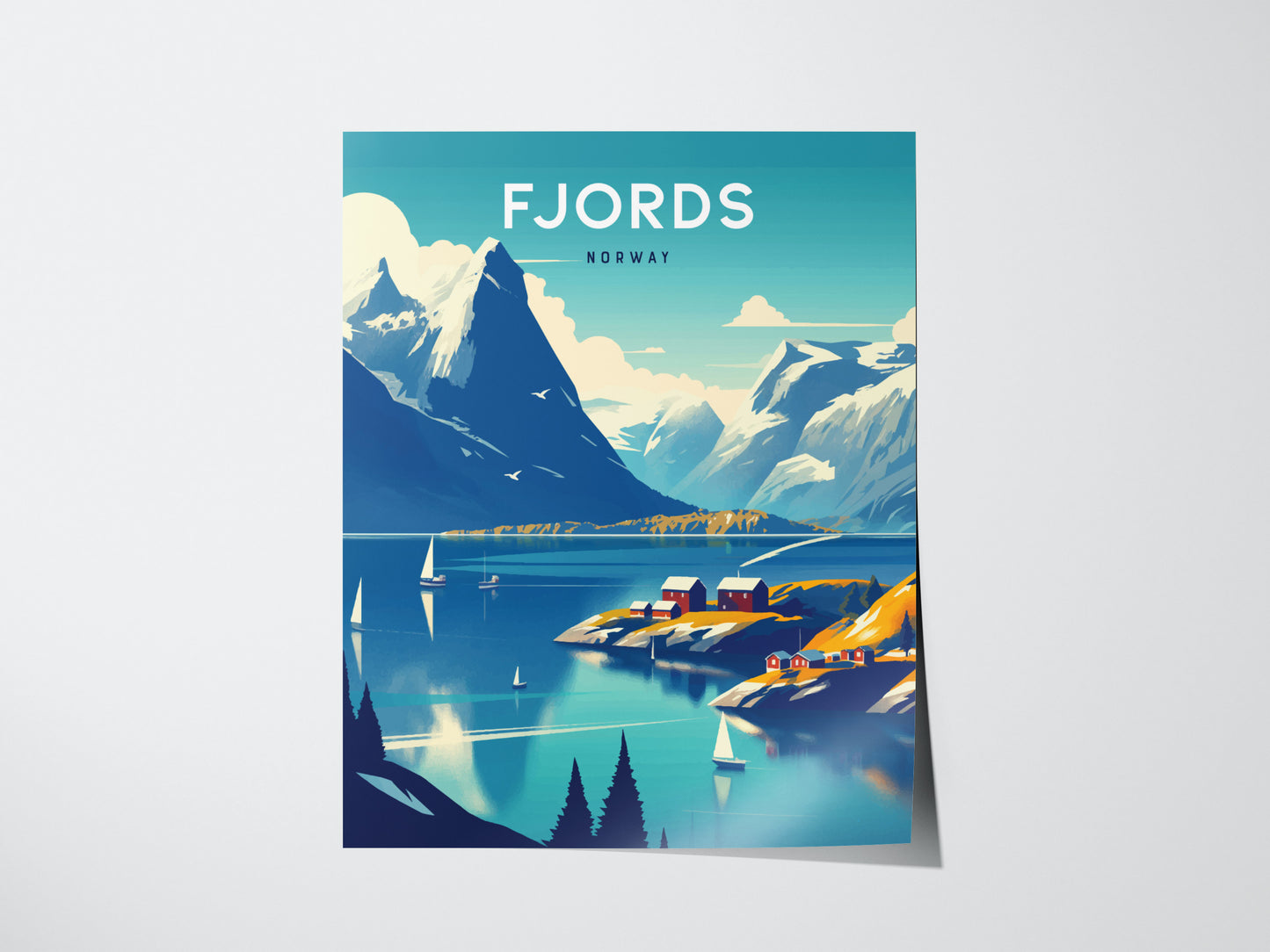 Fjords Norway Poster | Europe Travel Print Wall Art | Framed or Unframed
