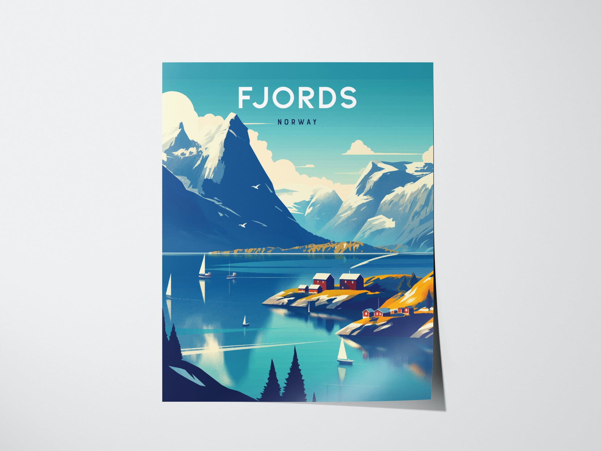 Fjords Norway Poster | Europe Travel Print Wall Art | Framed or Unframed