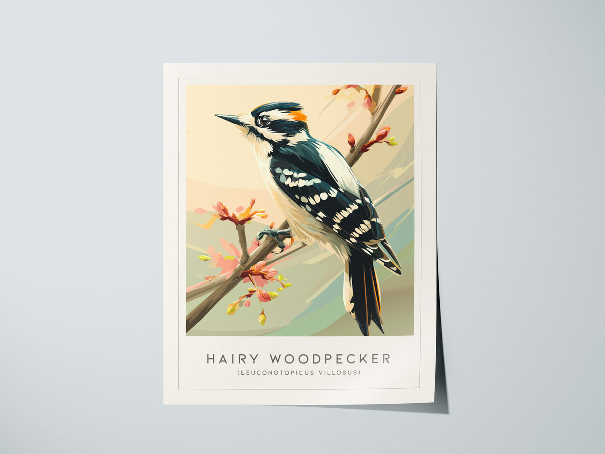 Hairy Woodpecker Poster | Bold Forest Bird Illustration Wall Art — giclée print detail on matte paper