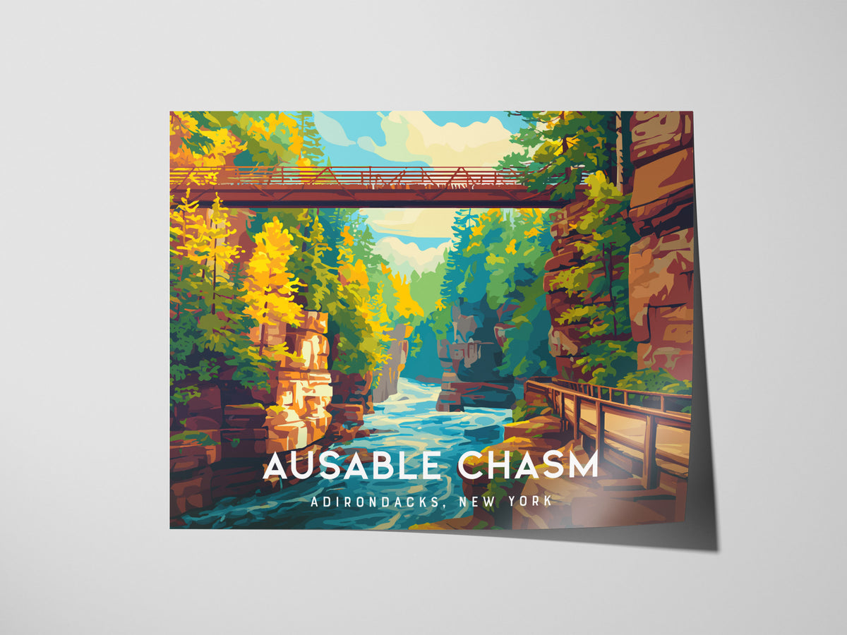 Ausable Chasm, Adirondacks, New York Landscape Poster | Travel Wall Art — giclée print detail on matte paper