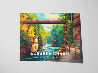 Ausable Chasm, Adirondacks, New York Landscape Poster | Travel Wall Art — giclée print detail on matte paper