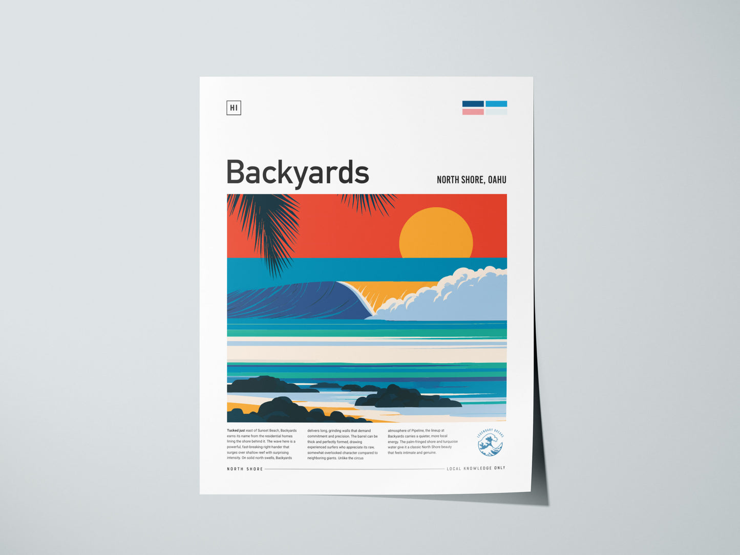 Backyards, Hawaii Poster | Tropical Surf Break Paradise Wall Art — giclée print detail on matte paper