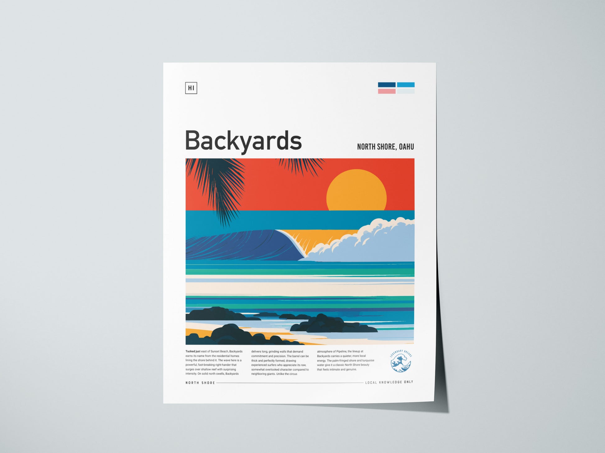 Backyards, Hawaii Poster | Tropical Surf Break Paradise Wall Art — giclée print detail on matte paper