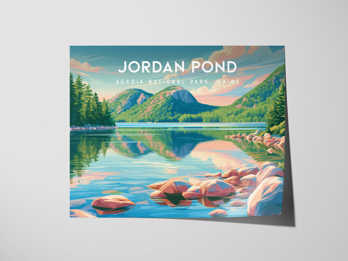 Jordan Pond Landscape Poster | Acadia National Park, Maine Travel Wall Art — giclée print detail on matte paper