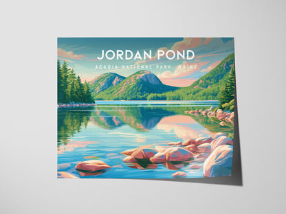Jordan Pond Landscape Poster | Acadia National Park, Maine Travel Wall Art — giclée print detail on matte paper