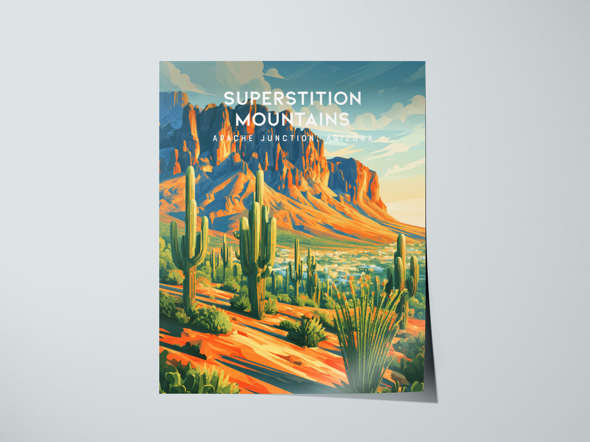 Superstition Mountains, Apache Junction, Arizona Poster | Desert Wilderness Destination Print Wall Art — giclée print detail