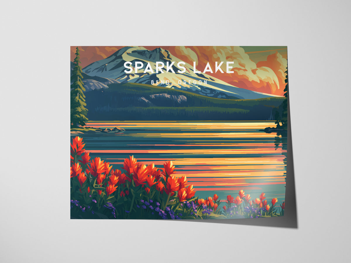 Sparks Lake Landscape Poster | Bend, Oregon Alpine Lake Framed or Unframed Travel Wall Art — giclée print detail on matte pap
